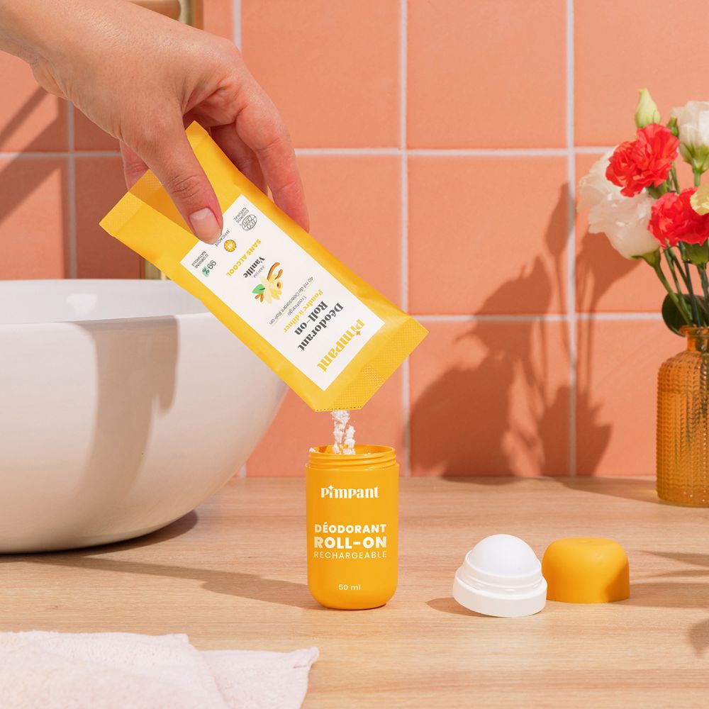 Pimpant vanilla refillable roll-on deodorant